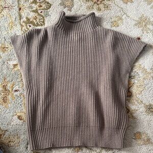 En Saison Taupe Ribbed Sleeveless Turtleneck Sweater Vest